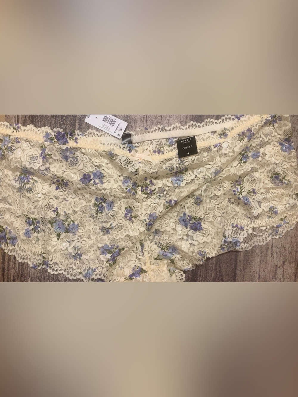 Torrid Cream Lace Cheeky Panty with Blue Floral Print plus size 4x